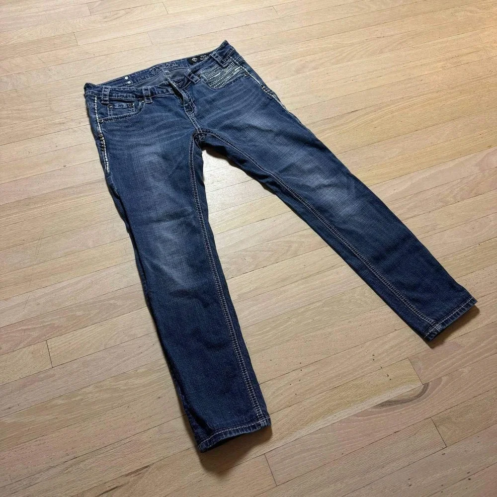 Rock and Roll Cowgirl Skinny Jeans Dark Wash Rhinestone Embellished 31x32 - Picture 3 of 7